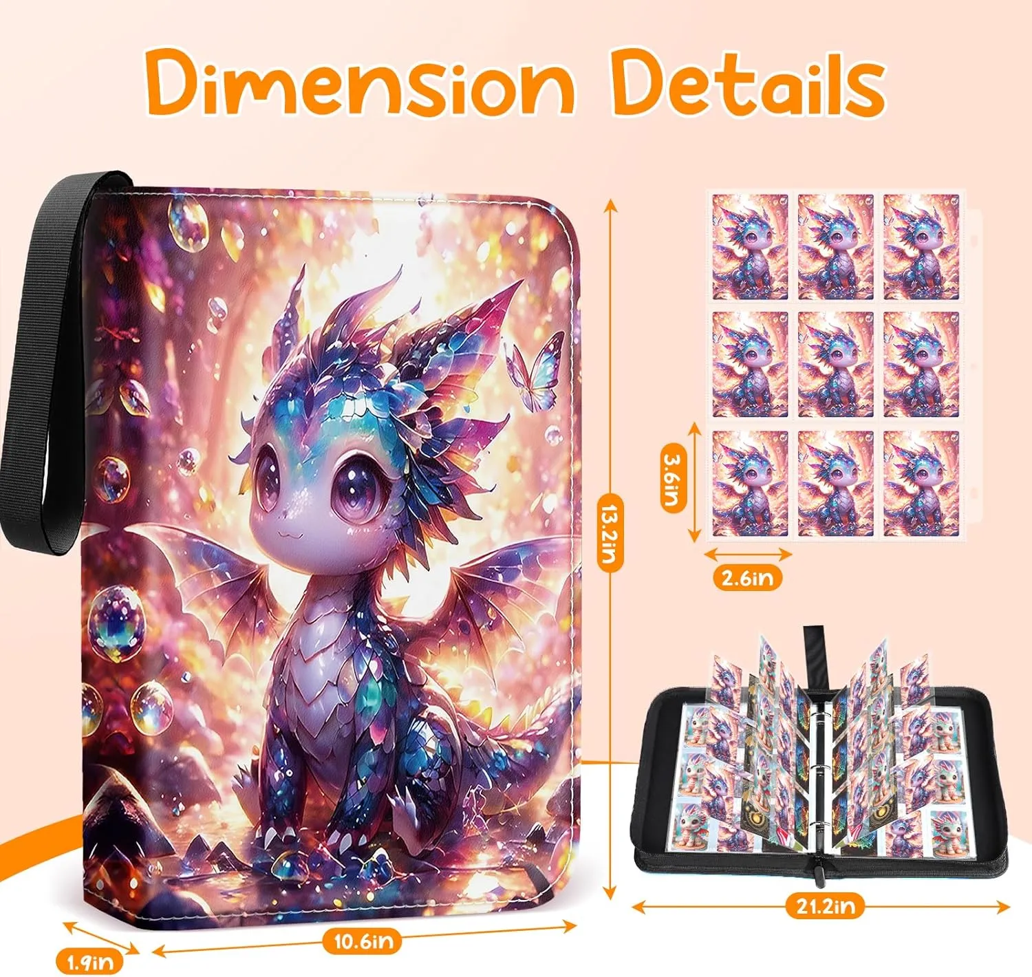 Card Binder 9 Pocket Collectible Trading Cards Storage with 50 Removable Sleeves Holder 900 Cards,3-Ring Zipper Design Perfect for Game, MTG & Sports Cards, Gifts for Boy and Girls (Indigo, Large)