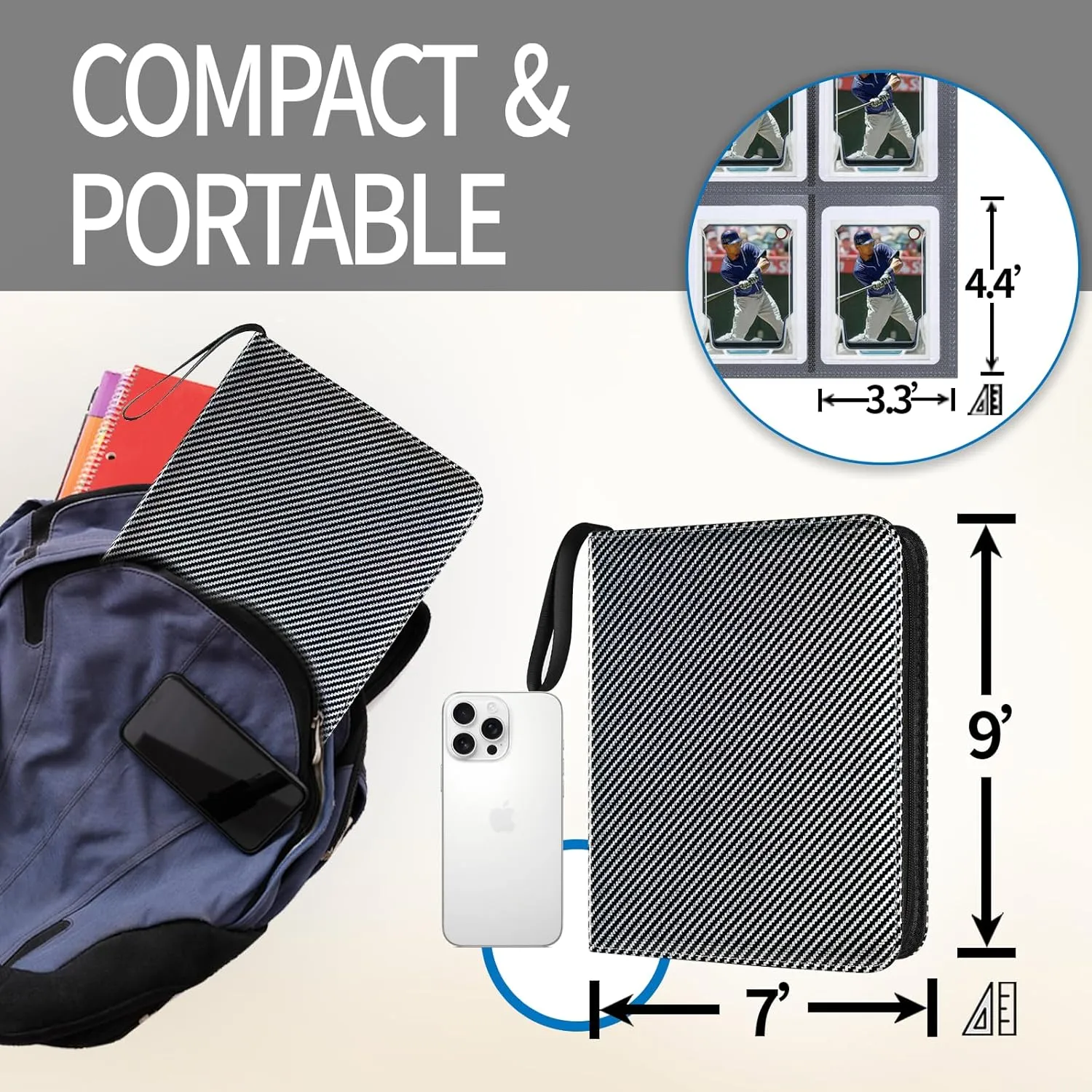 Card Binder for Toploaders, Portable 4 Pockets Trading Card Holder Albums for Sports, Trading, and Gaming Cards Silver