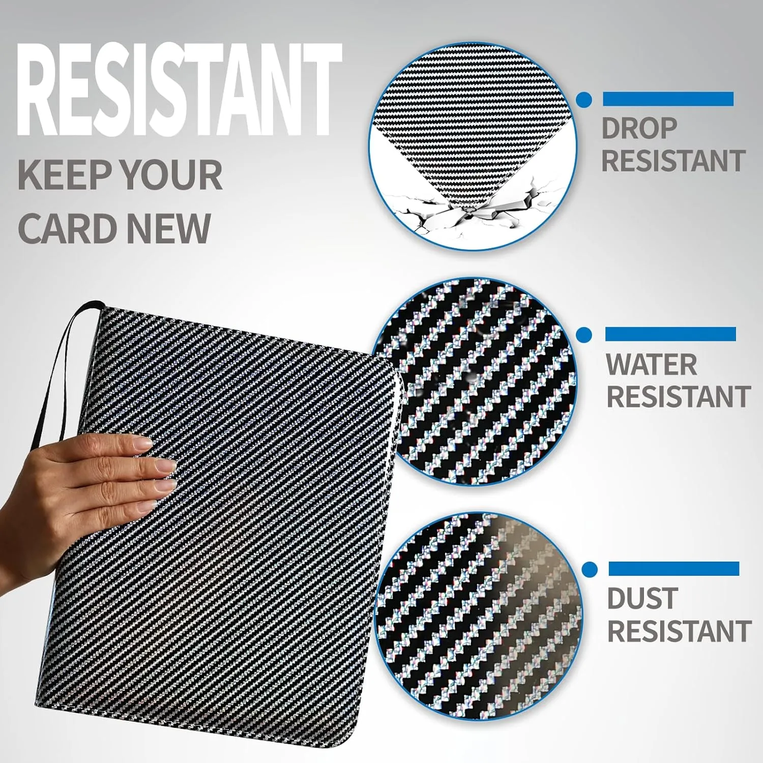 Card Binder for Toploaders, Portable 4 Pockets Trading Card Holder Albums for Sports, Trading, and Gaming Cards Silver