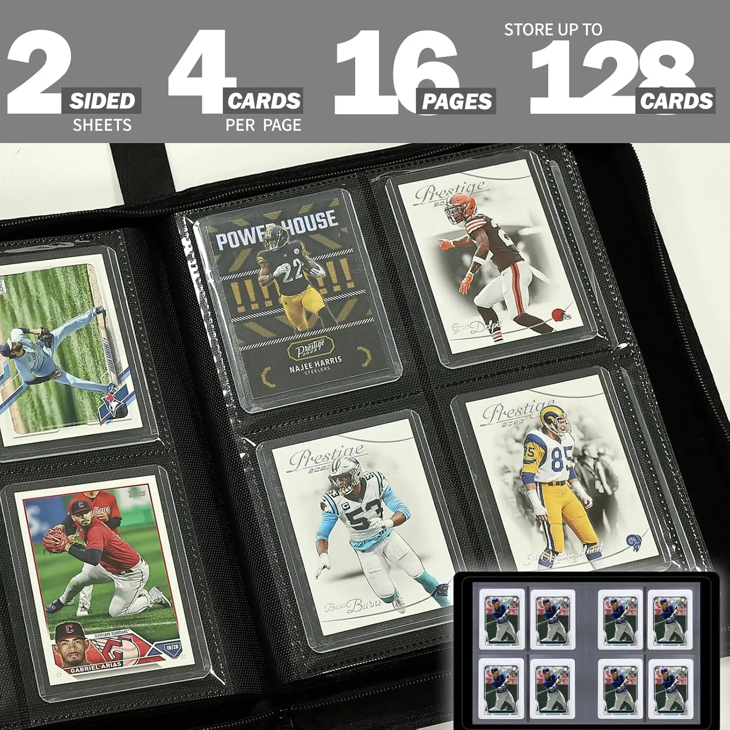 Card Binder for Toploaders, Portable 4 Pockets Trading Card Holder Albums for Sports, Trading, and Gaming Cards Silver