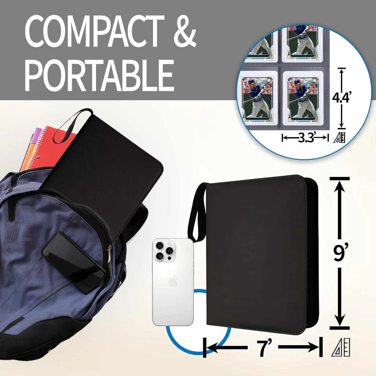 Card Binder for Toploaders,Portable 4 Pockets Trading Card Holder Albums for Sports, Trading, and Gaming Cards Black