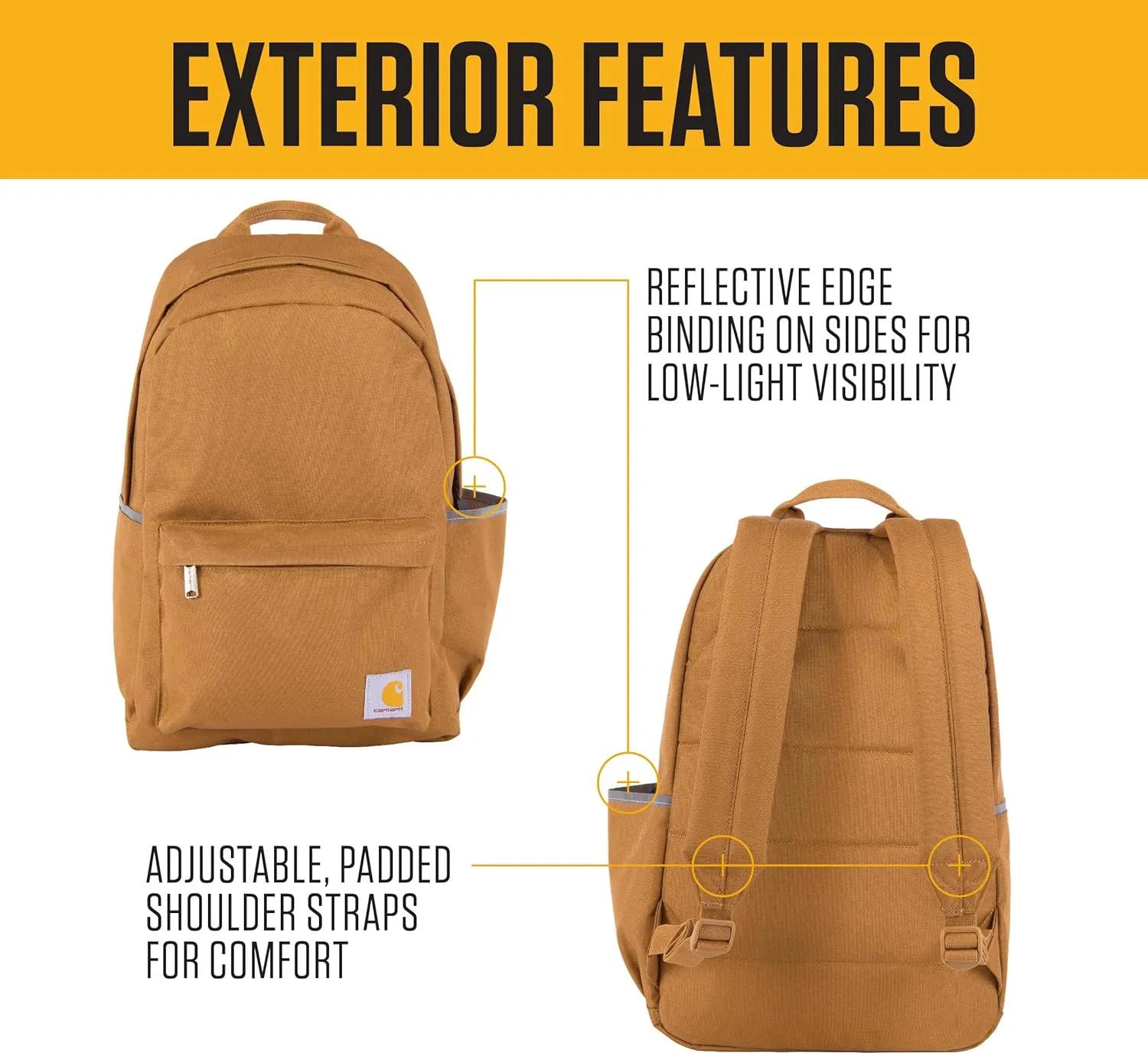 Carhartt 21L Classic Backpack, Water-Resistant Pack W/ 15" Laptop Sleeve and Organizational Compartments, Black, PFAS Free