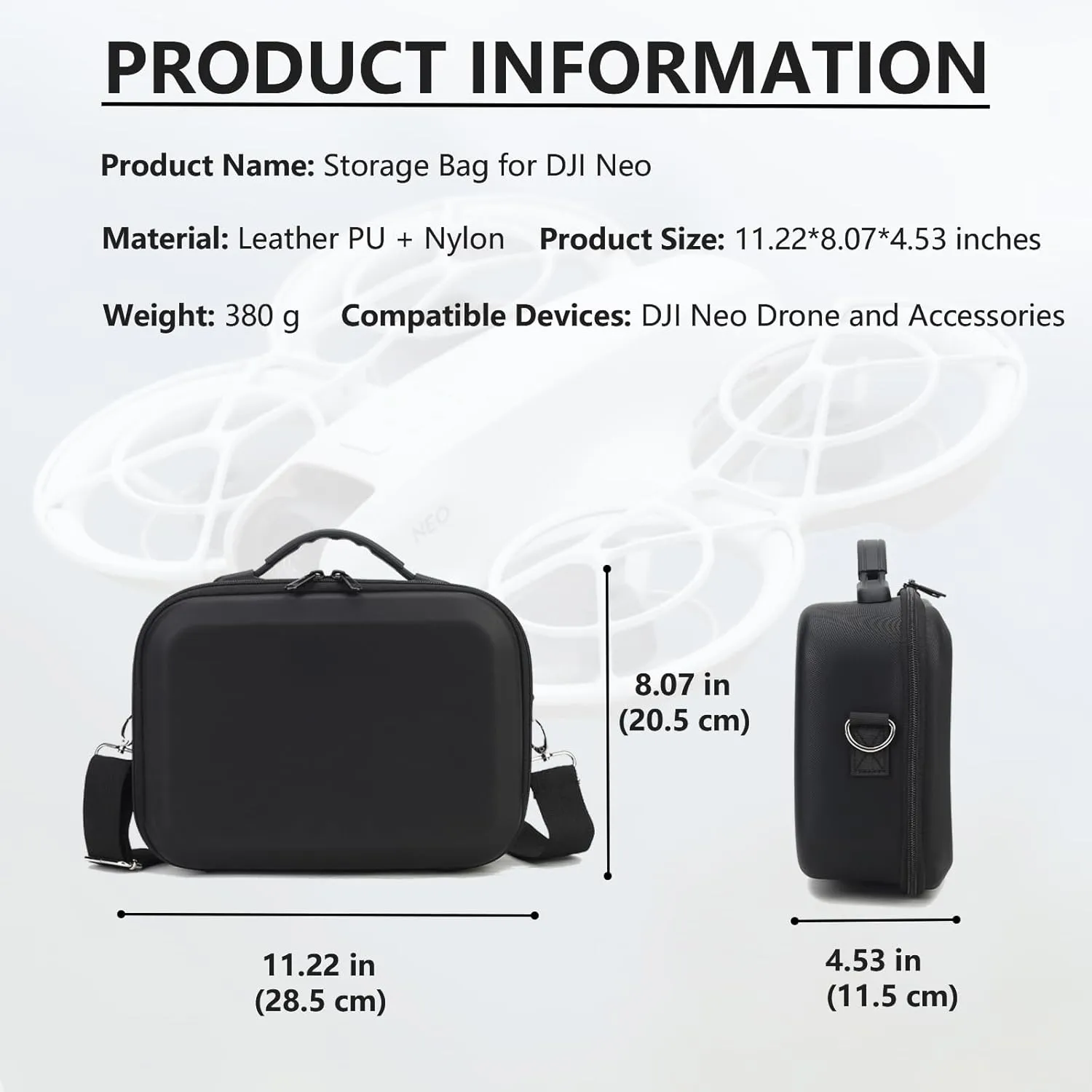 Carrying Case for DJI Neo-Portable PU Protective Storage Bag with YKK Zipper for DJI Neo Fly More Combo,RC-N3 Remote Controller, Neo Intelligent Flight Battery & Aceessories-Black