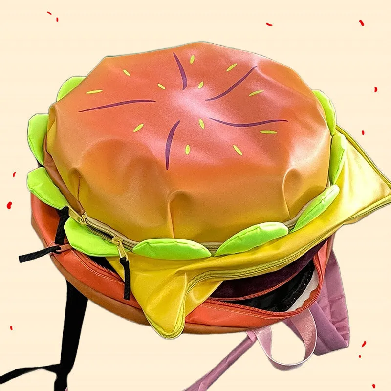 Cartoon Cheeseburger Cute Campus Interlayer Large Backpacks