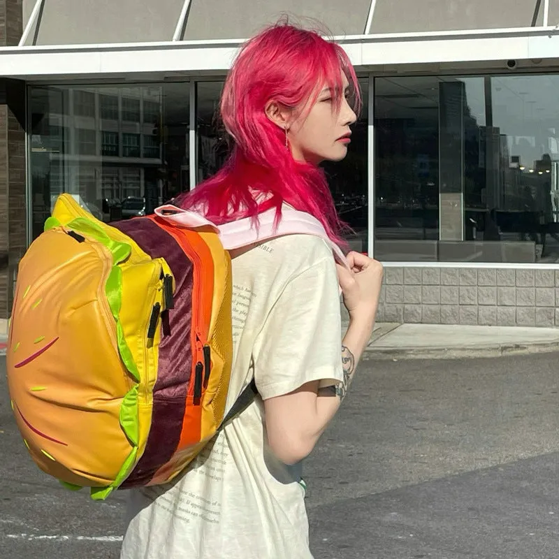 Cartoon Cheeseburger Cute Campus Interlayer Large Backpacks
