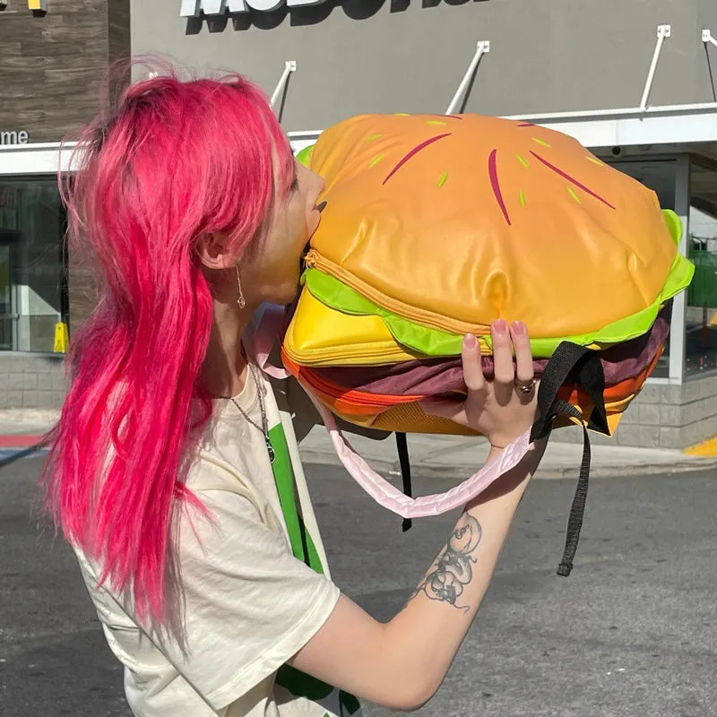 Cartoon Cheeseburger Cute Campus Interlayer Large Backpacks