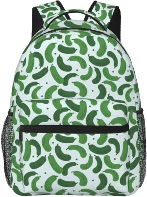 Cartoon Cucumber Pattern Backpack for Women Men Worker Teacher Business Travel Backpacks Shoulders Bag Daypack Bookbag with Mesh Pockets