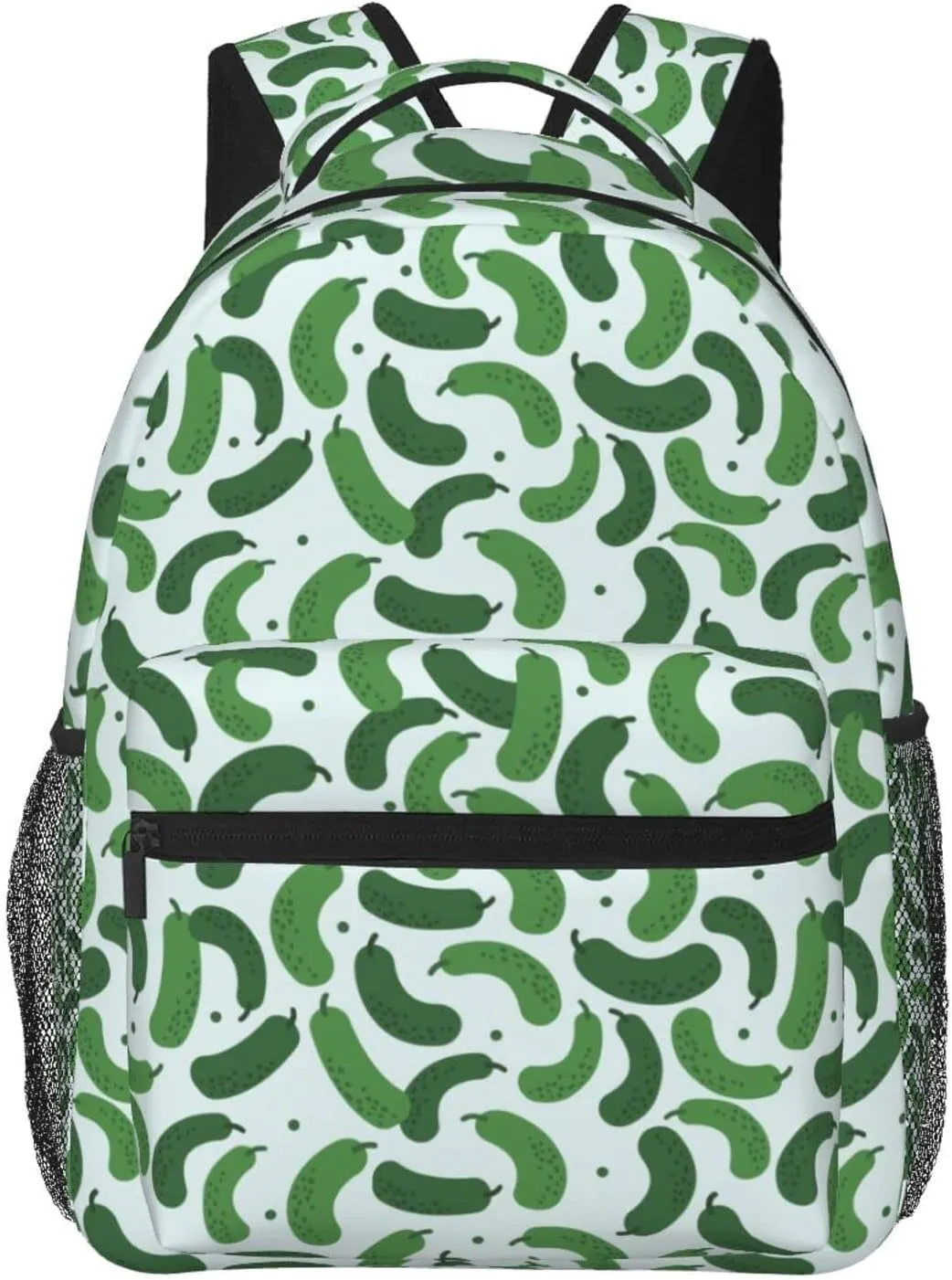 Cartoon Cucumber Pattern Backpack for Women Men Worker Teacher Business Travel Backpacks Shoulders Bag Daypack Bookbag with Mesh Pockets