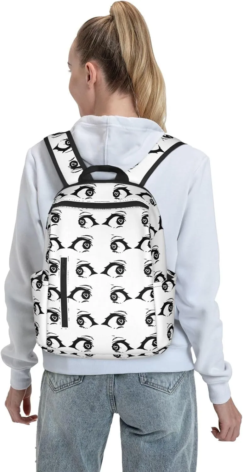 Cartoon Cute Hearts Eyes Casual Backpacks Large Capacity Laptop Backpack Sports Fitness Rucksack Travel Carry-On Daypack Adjustable Shoulder Strap Work Bag for Outdoor Camping
