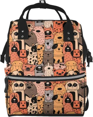 Cartoon Dogs Topics Diaper Bag Backpack for Women Multifunction Travel Nappy Bag Waterproof Mummy Backpacks Large Capacity Daypack for Mom Dad Travel Essentials