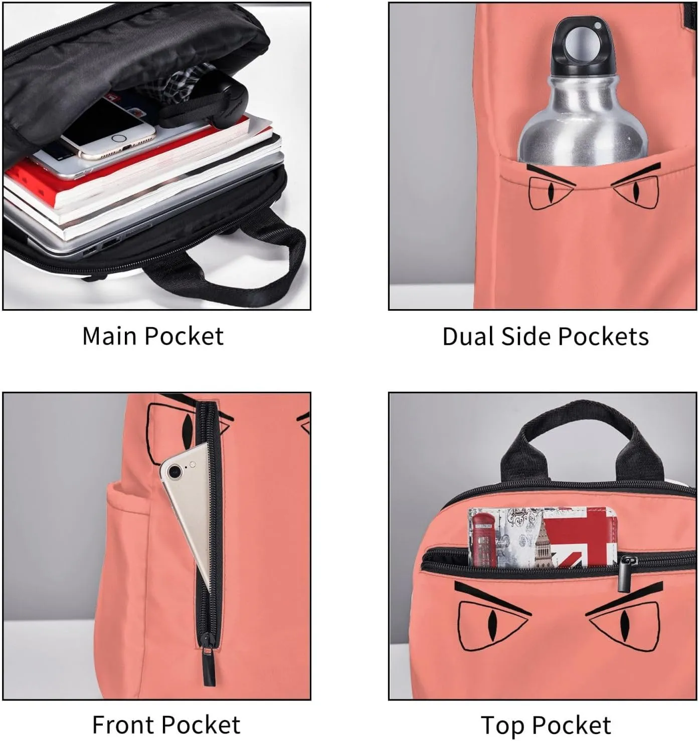 Cartoon Eyes Angry Face Casual Backpacks Large Capacity Laptop Backpack Sports Rucksack Travel Daypack Adjustable Shoulder Strap Work Bag for Outdoor Camping