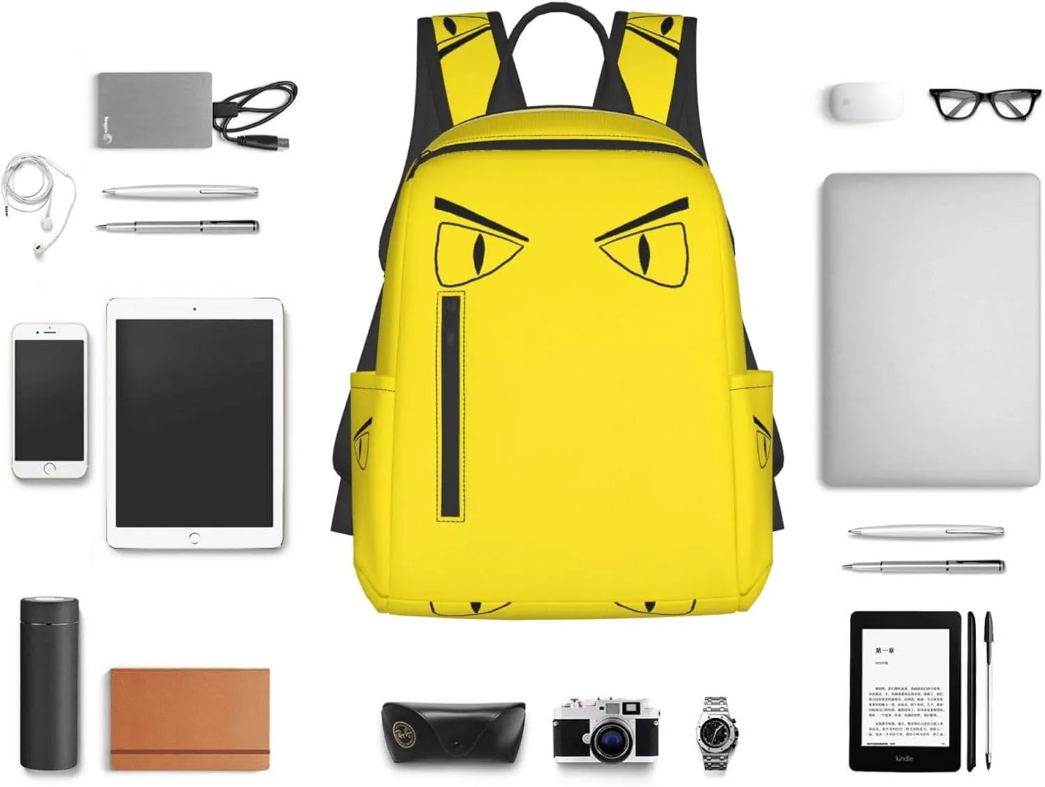 Cartoon Eyes Angry Face Casual Backpacks Large Capacity Laptop Backpack Sports Rucksack Travel Daypack Adjustable Shoulder Strap Work Bag for Outdoor Camping