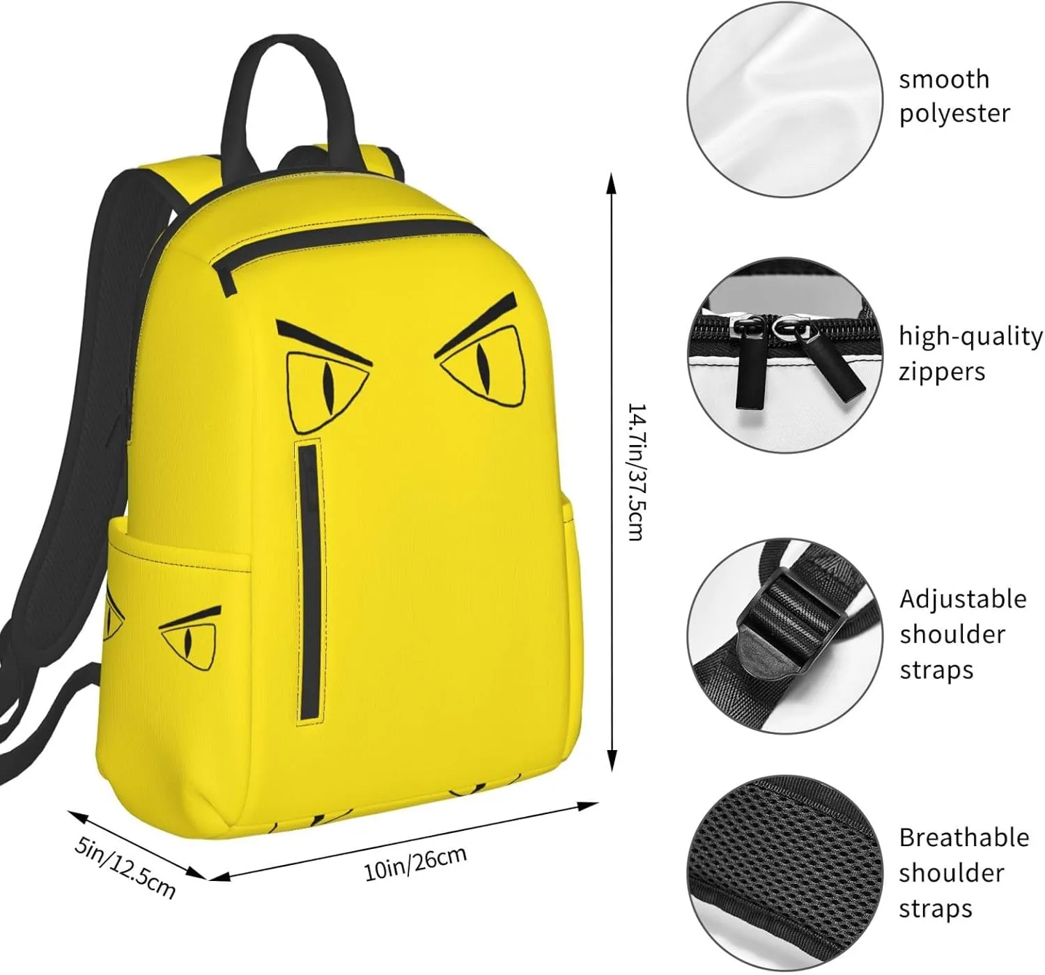 Cartoon Eyes Angry Face Casual Backpacks Large Capacity Laptop Backpack Sports Rucksack Travel Daypack Adjustable Shoulder Strap Work Bag for Outdoor Camping