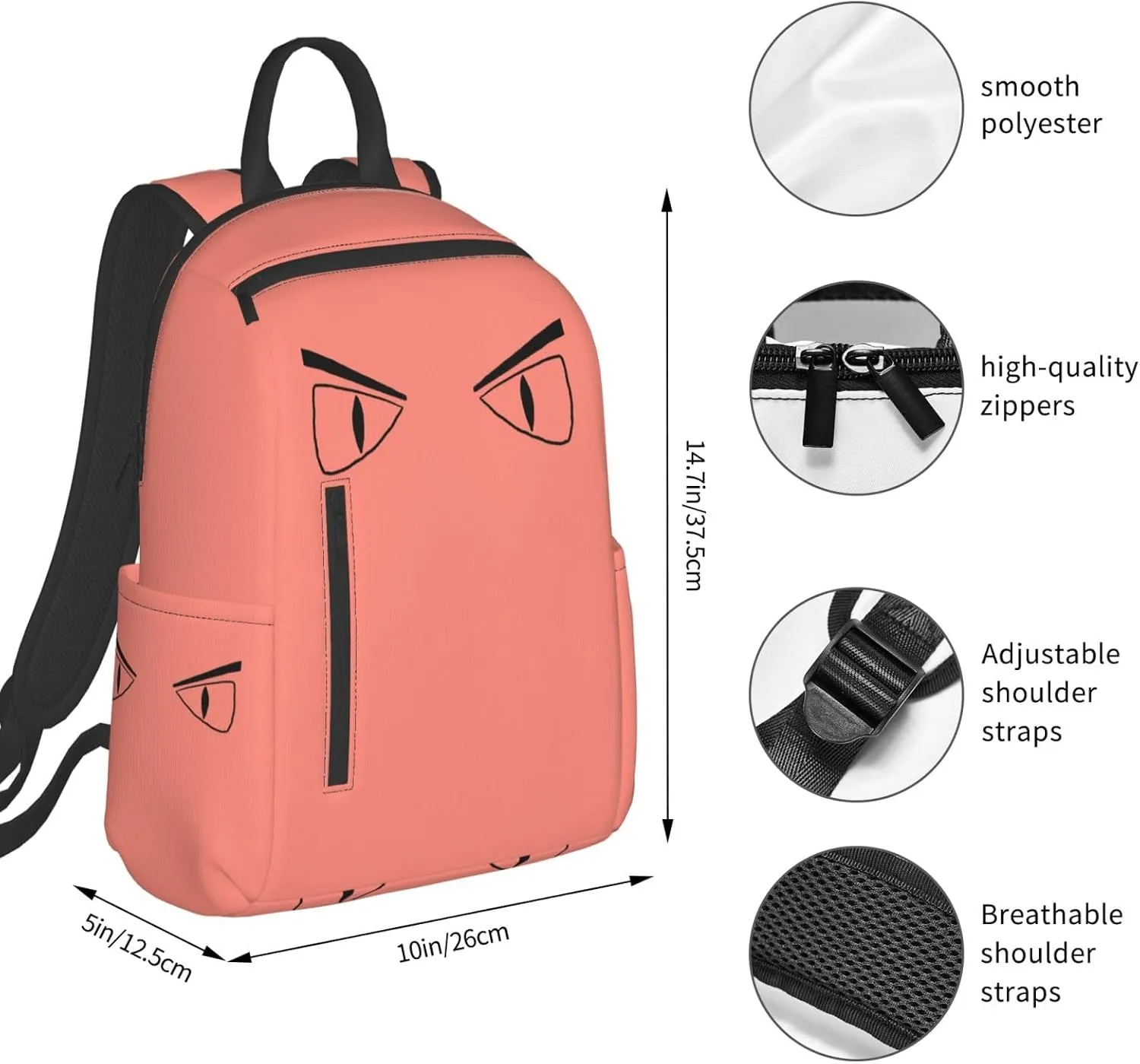 Cartoon Eyes Angry Face Casual Backpacks Large Capacity Laptop Backpack Sports Rucksack Travel Daypack Adjustable Shoulder Strap Work Bag for Outdoor Camping