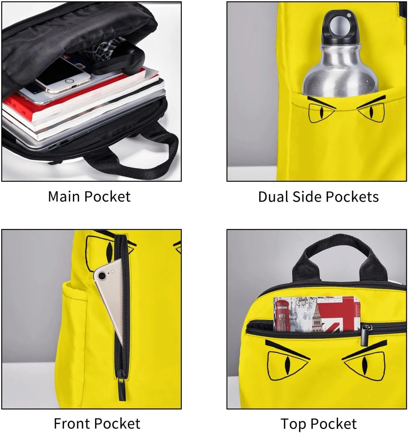 Cartoon Eyes Angry Face Casual Backpacks Large Capacity Laptop Backpack Sports Rucksack Travel Daypack Adjustable Shoulder Strap Work Bag for Outdoor Camping