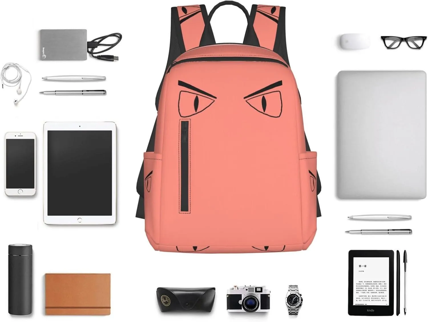 Cartoon Eyes Angry Face Casual Backpacks Large Capacity Laptop Backpack Sports Rucksack Travel Daypack Adjustable Shoulder Strap Work Bag for Outdoor Camping