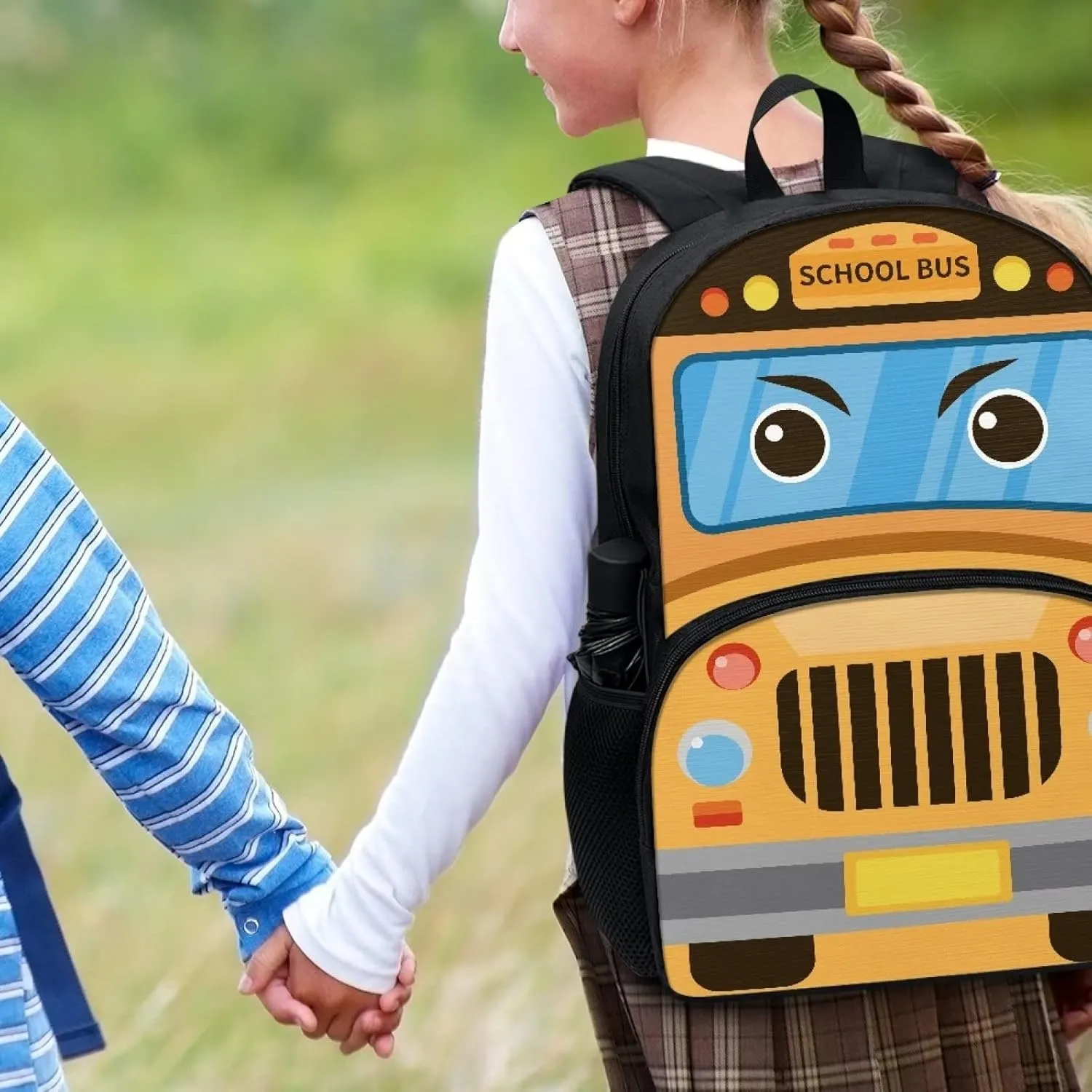 Cartoon School Bus Backpack for Girls Boys 17 Inch School Bags Lightweight Portable Bookbags Outdoor Travel Daypack for Beach Camping Cycling