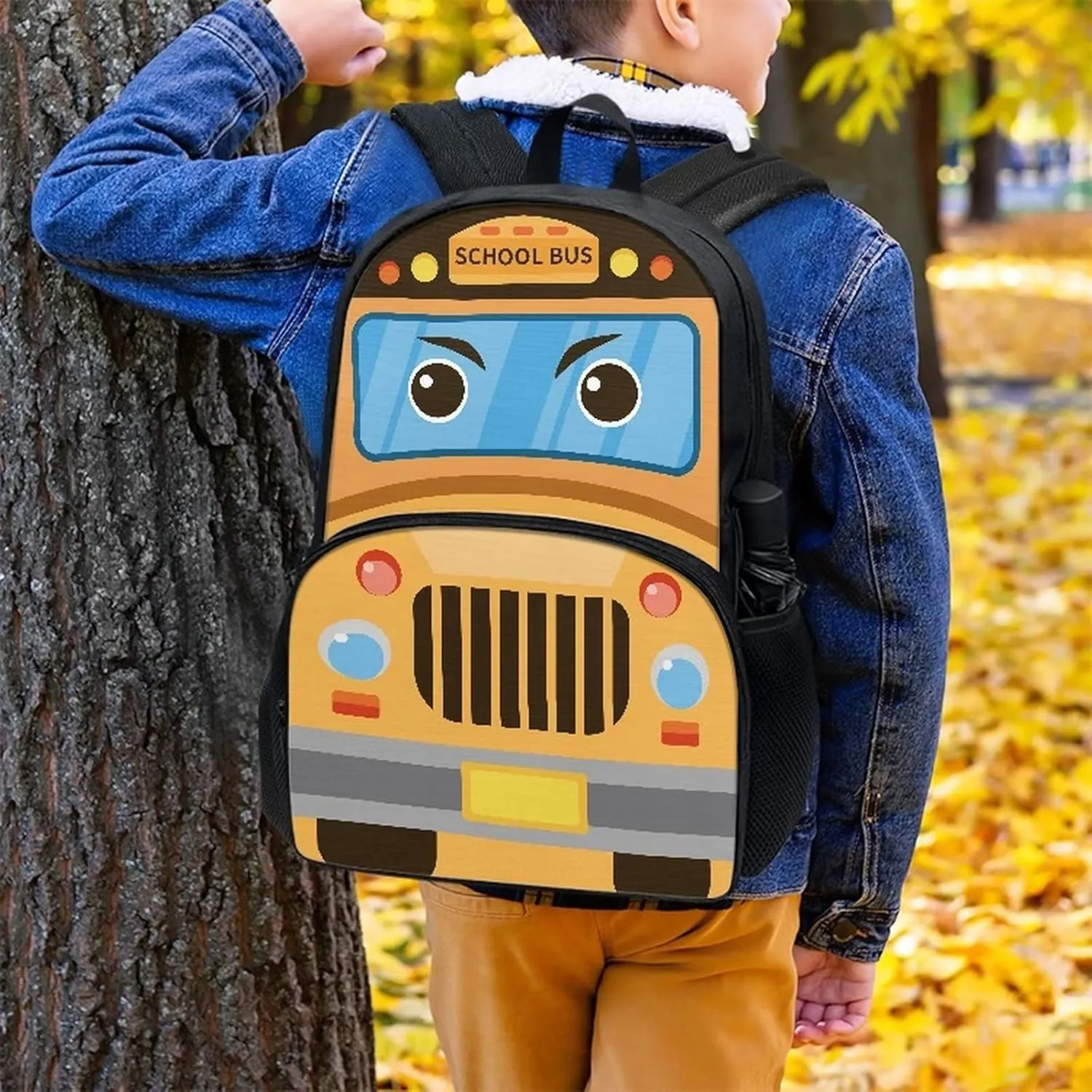 Cartoon School Bus Backpack for Girls Boys 17 Inch School Bags Lightweight Portable Bookbags Outdoor Travel Daypack for Beach Camping Cycling
