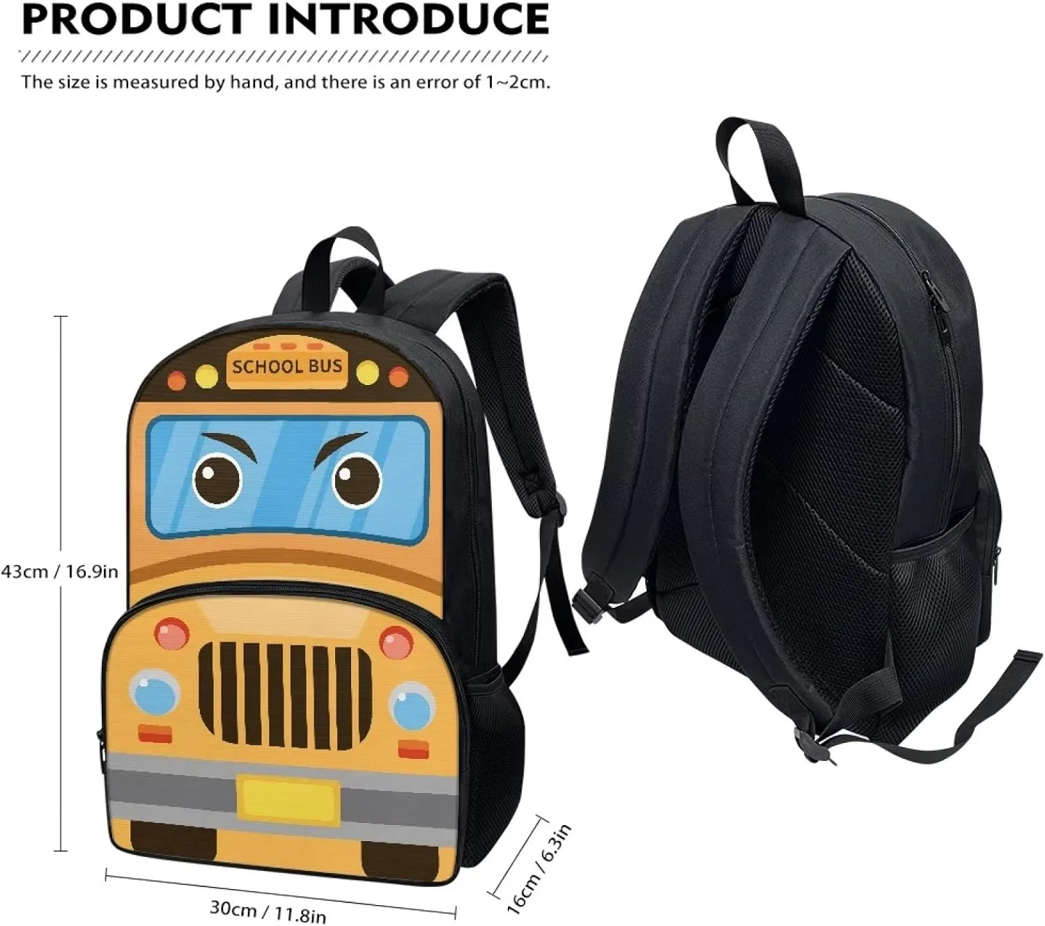 Cartoon School Bus Backpack for Girls Boys 17 Inch School Bags Lightweight Portable Bookbags Outdoor Travel Daypack for Beach Camping Cycling