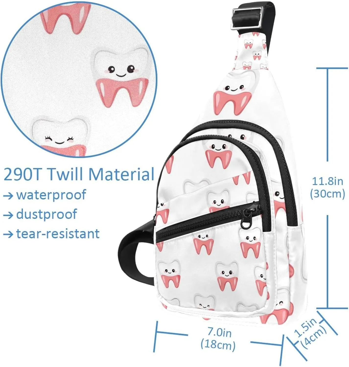 Cartoon Teeth (3) Sling Backpack Crossbody Bag Convertible, Small Diaper Bag Hiking Daypacks