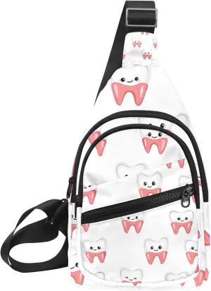Cartoon Teeth (3) Sling Backpack Crossbody Bag Convertible, Small Diaper Bag Hiking Daypacks