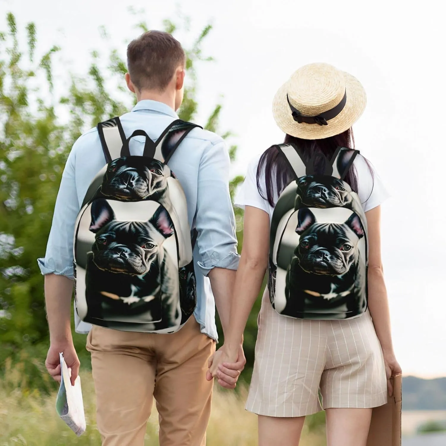 Casual Canvas Backpack, Laptop Rucksack,Shoulder Travel Camping Hiking Backpacks for Men Women-Adorable French Bulldog