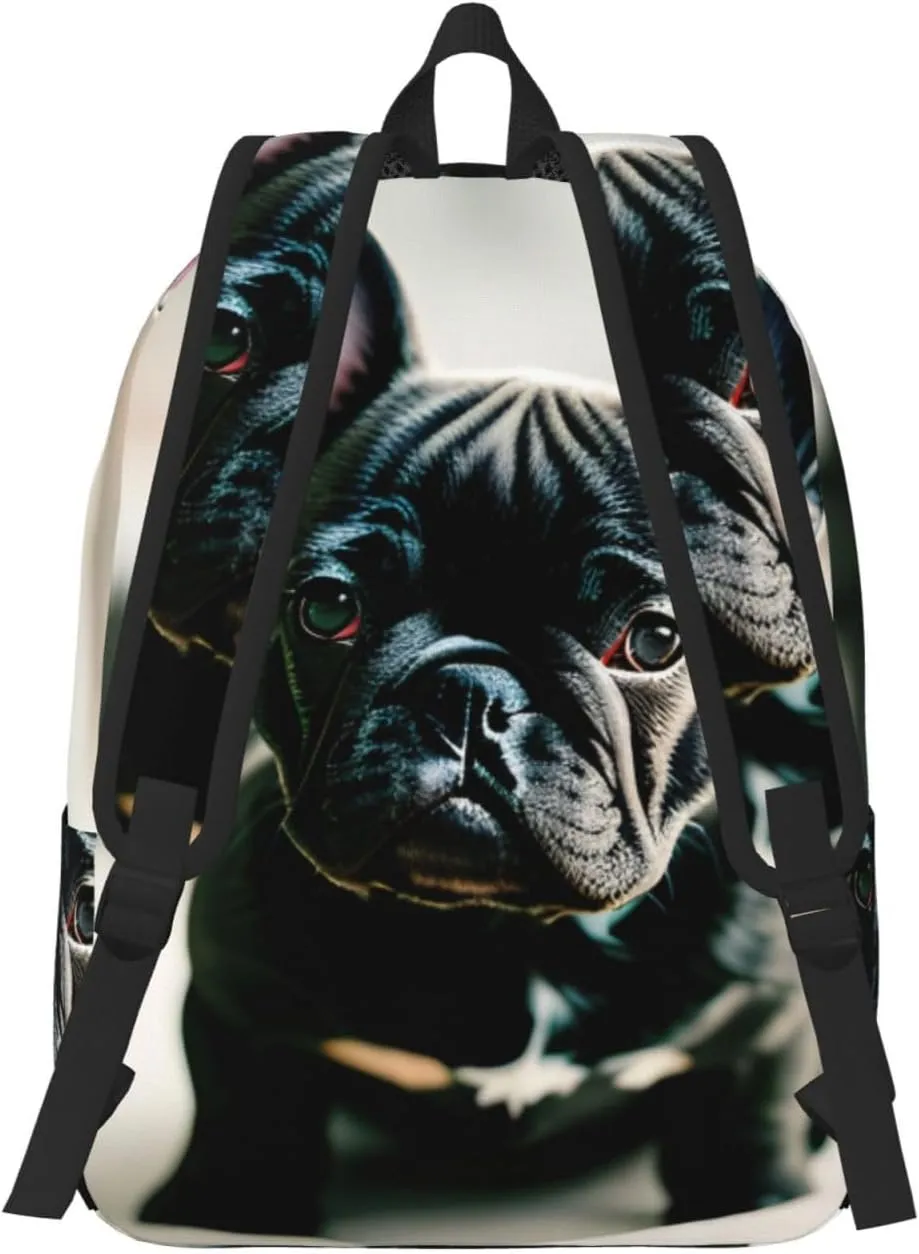 Casual Canvas Backpack, Laptop Rucksack,Shoulder Travel Camping Hiking Backpacks for Men Women-Adorable French Bulldog