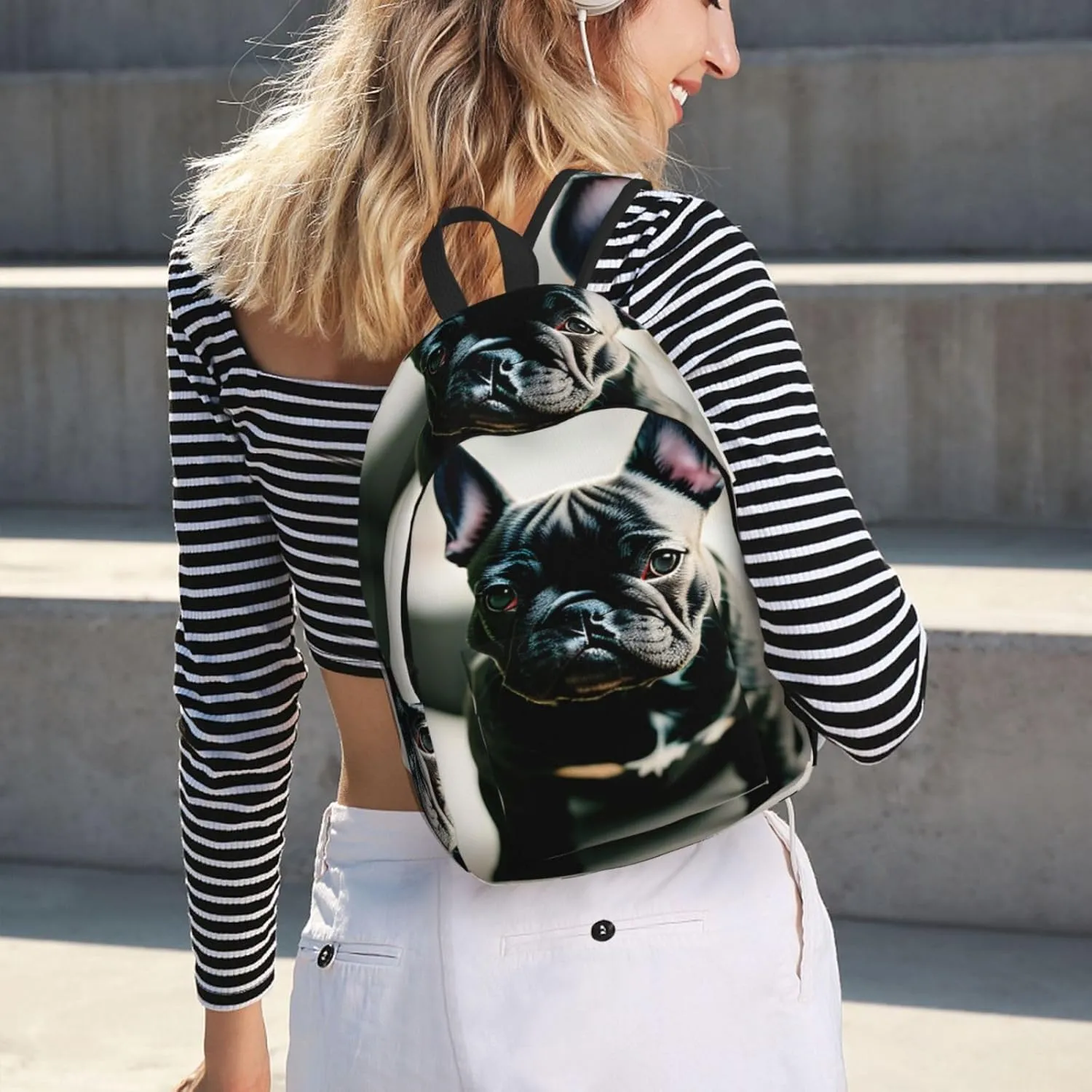 Casual Canvas Backpack, Laptop Rucksack,Shoulder Travel Camping Hiking Backpacks for Men Women-Adorable French Bulldog