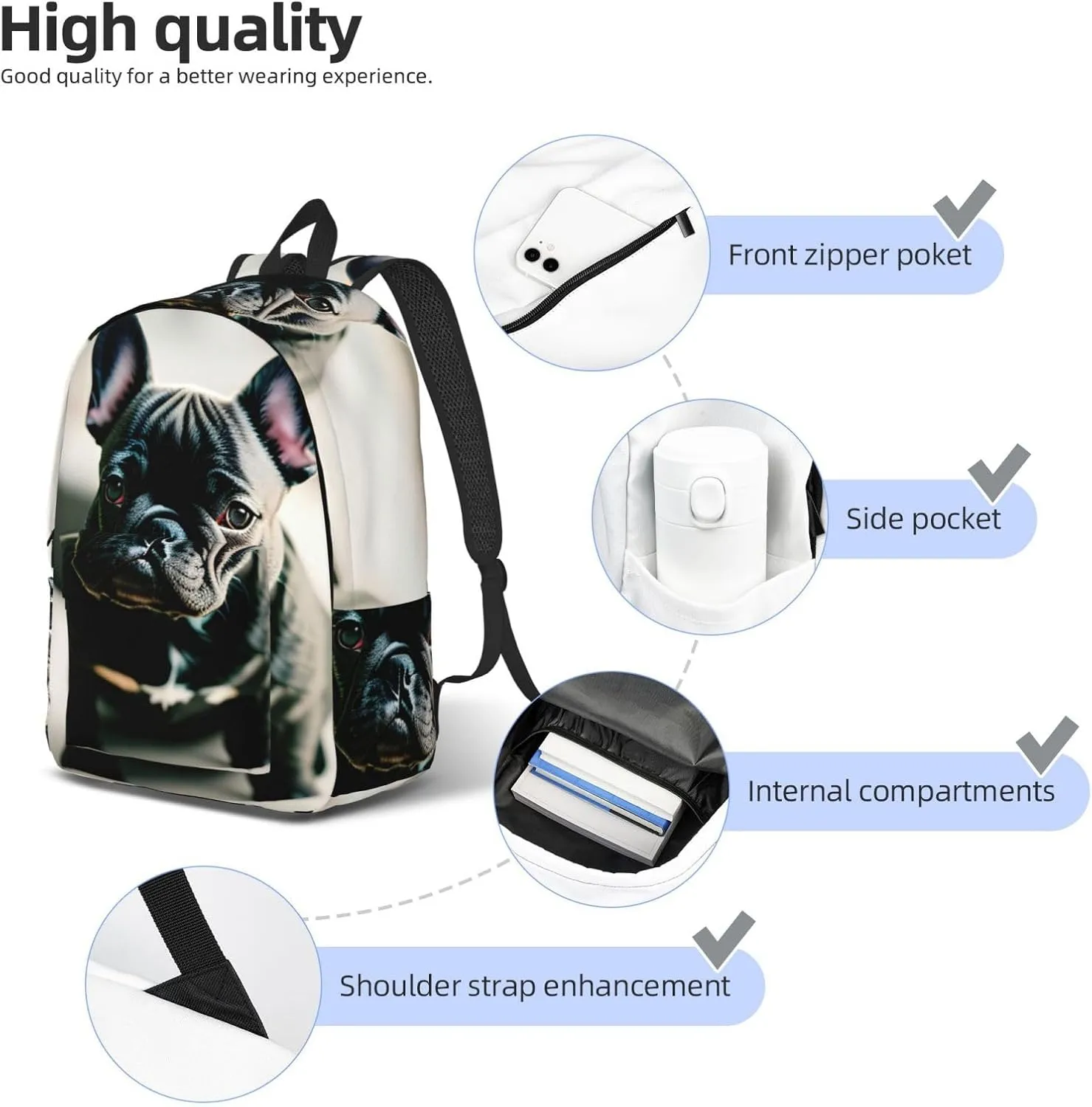 Casual Canvas Backpack, Laptop Rucksack,Shoulder Travel Camping Hiking Backpacks for Men Women-Adorable French Bulldog