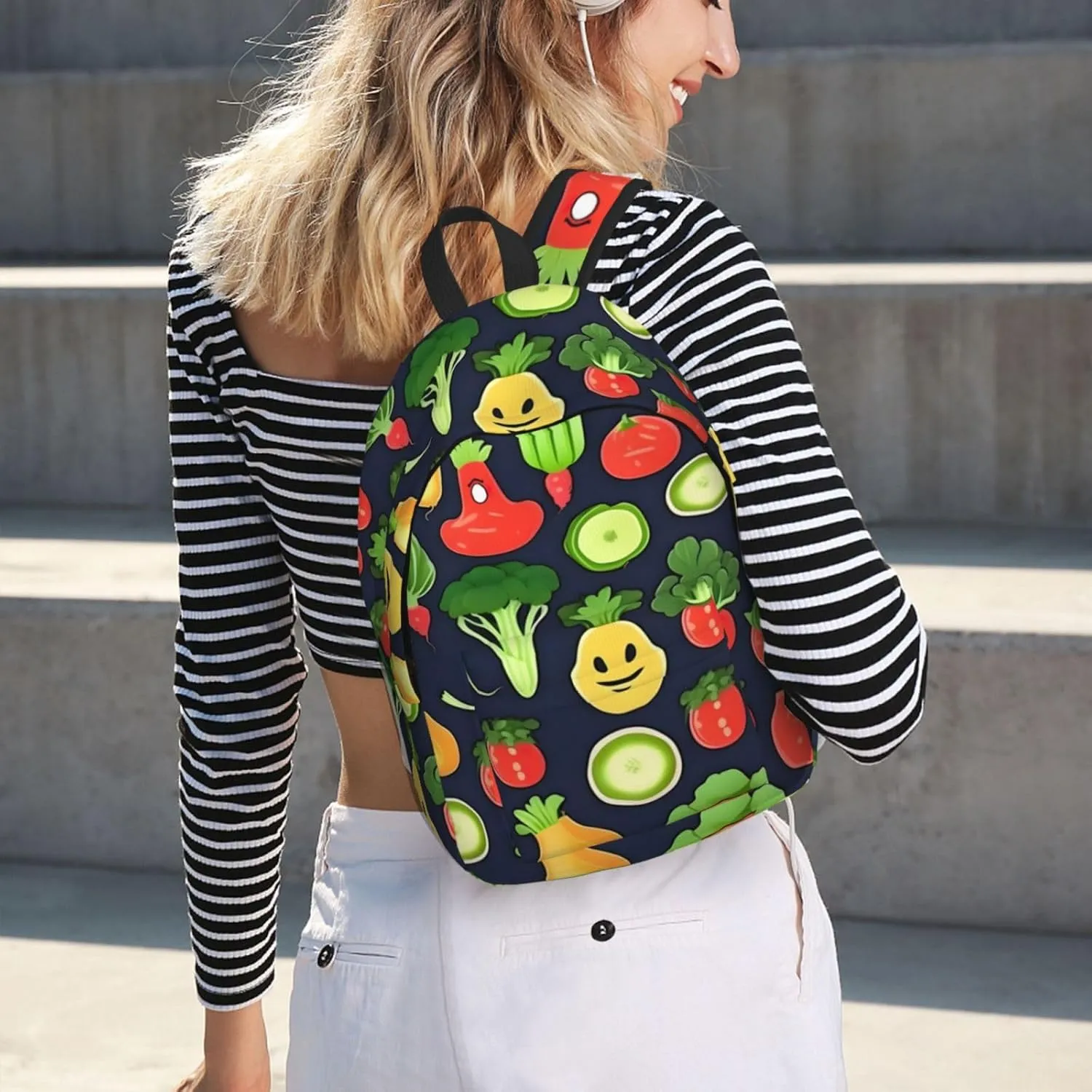 Casual Canvas Backpack, Laptop Rucksack,Shoulder Travel Camping Hiking Backpacks for Men Women-Cartoon Vegetable Fruit