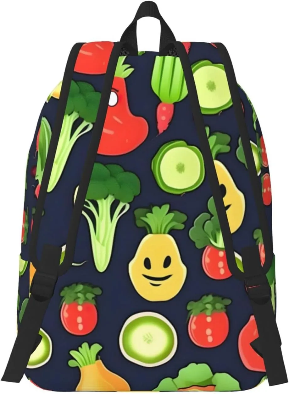 Casual Canvas Backpack, Laptop Rucksack,Shoulder Travel Camping Hiking Backpacks for Men Women-Cartoon Vegetable Fruit