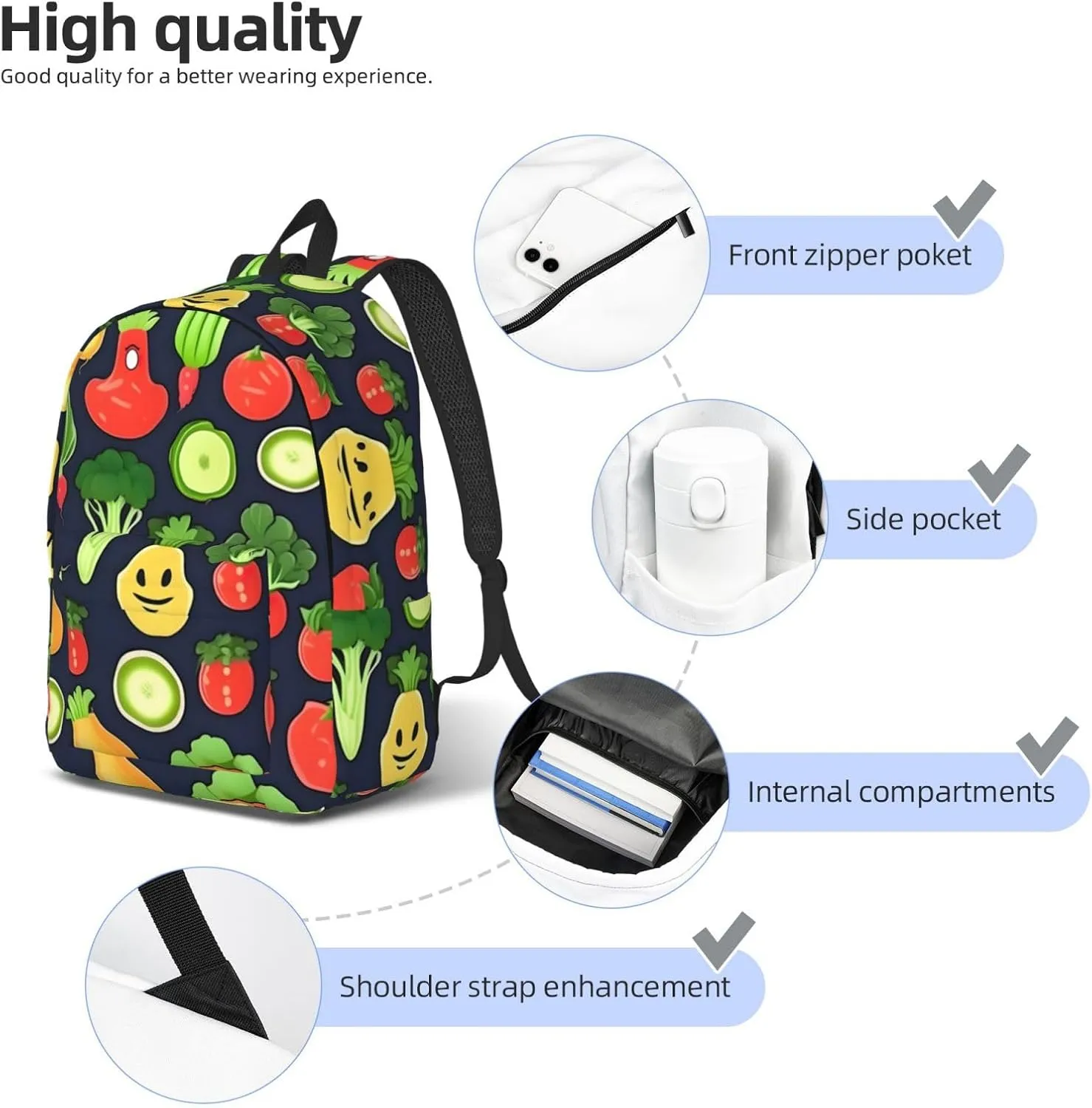 Casual Canvas Backpack, Laptop Rucksack,Shoulder Travel Camping Hiking Backpacks for Men Women-Cartoon Vegetable Fruit