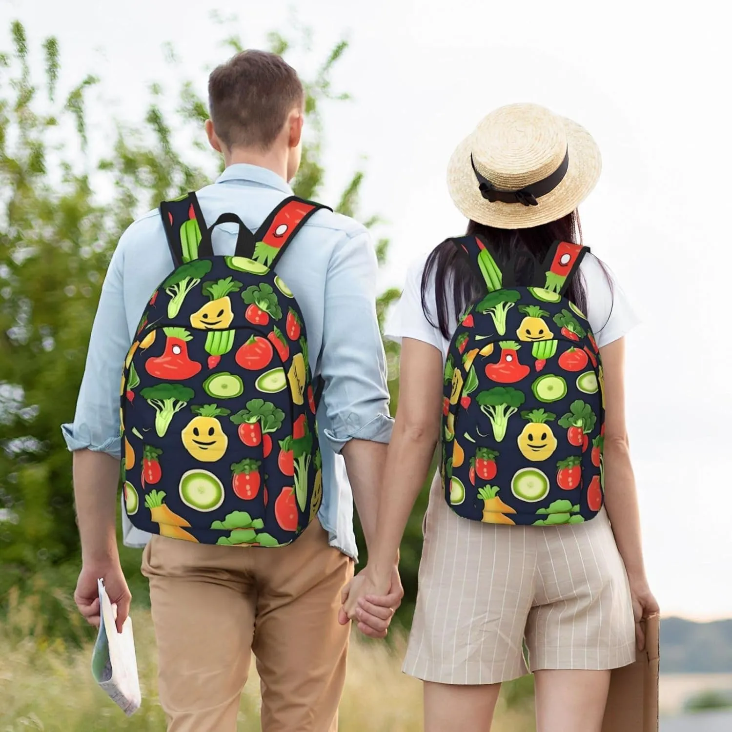 Casual Canvas Backpack, Laptop Rucksack,Shoulder Travel Camping Hiking Backpacks for Men Women-Cartoon Vegetable Fruit