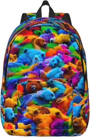 Casual Canvas Backpack, Laptop Rucksack,Shoulder Travel Camping Hiking Backpacks for Men Women-Colorful Bears