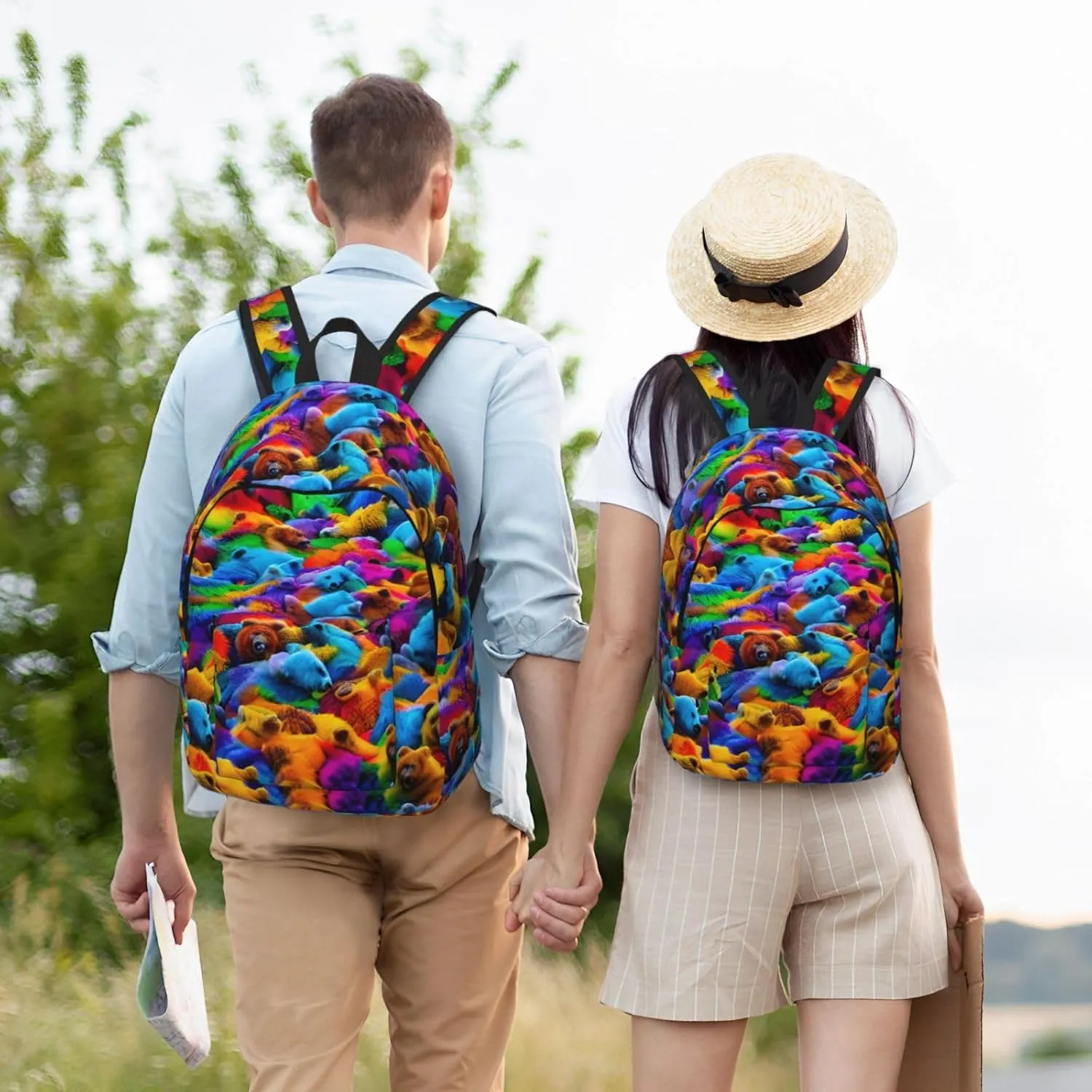 Casual Canvas Backpack, Laptop Rucksack,Shoulder Travel Camping Hiking Backpacks for Men Women-Colorful Bears