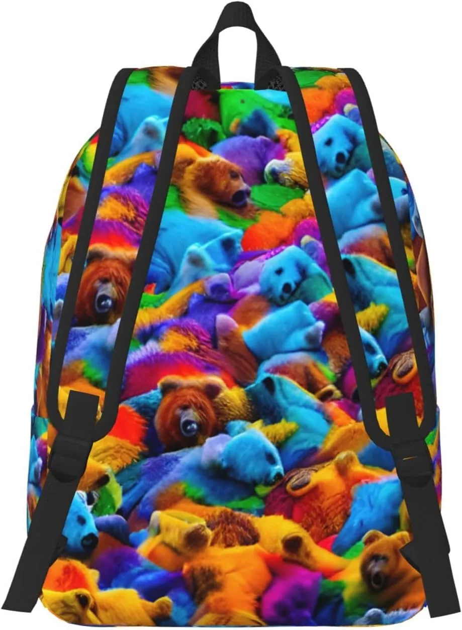 Casual Canvas Backpack, Laptop Rucksack,Shoulder Travel Camping Hiking Backpacks for Men Women-Colorful Bears