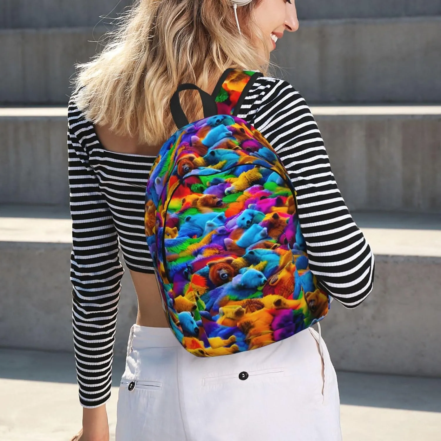 Casual Canvas Backpack, Laptop Rucksack,Shoulder Travel Camping Hiking Backpacks for Men Women-Colorful Bears