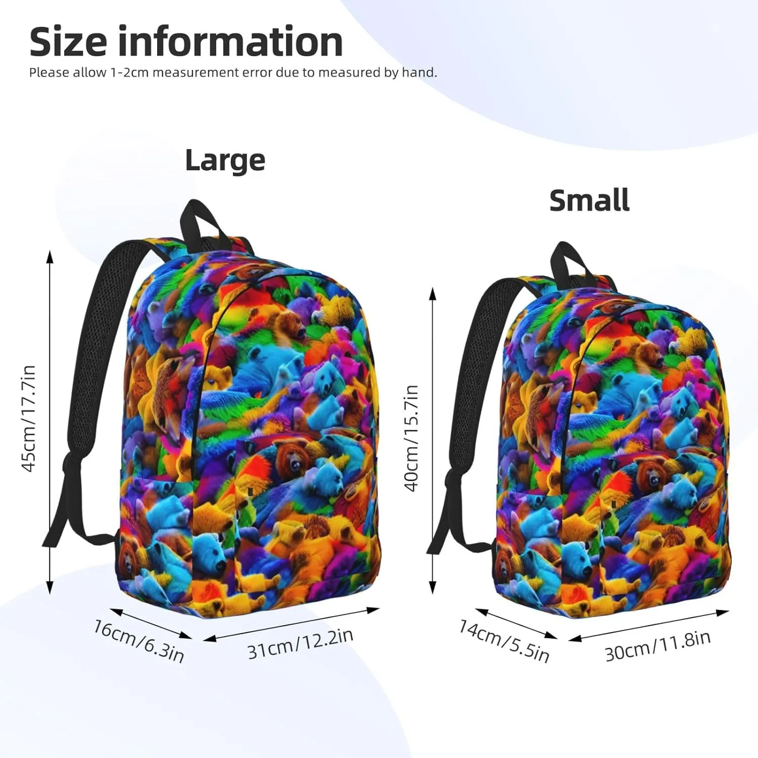 Casual Canvas Backpack, Laptop Rucksack,Shoulder Travel Camping Hiking Backpacks for Men Women-Colorful Bears