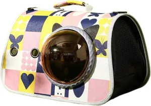 Cat Carrying Travel Backpack Outdoor Capsule Shoulder Bag Breathable Carrier for Puppy Kitty Newborn Pet Foldable Zipper Handbag(Colorful core Butter)