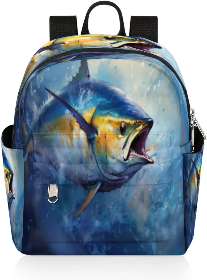 cfpolar Mini Backpack Purse for Women, Bluefin Tuna Fish Small Backpack Multi Functional Casual Daypack Soft Shoulder Bag Handbags for Ladies Travel Work