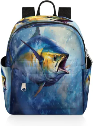 cfpolar Mini Backpack Purse for Women, Bluefin Tuna Fish Small Backpack Multi Functional Casual Daypack Soft Shoulder Bag Handbags for Ladies Travel Work