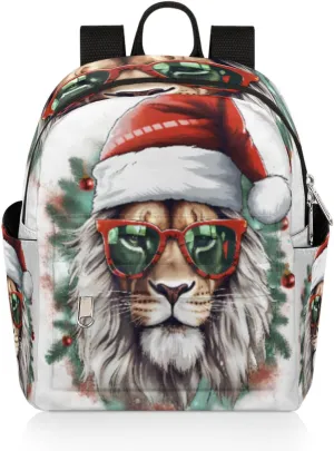 cfpolar Mini Backpack Purse for Women, Christmas Lion Coniferous Tree Small Backpack Multi Functional Casual Daypack Soft Shoulder Bag Handbags for Ladies Travel Work