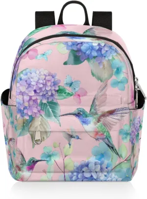 cfpolar Mini Backpack Purse for Women, Colorful Pastel Watercolor Hummingbird Small Backpack Multi Functional Casual Daypack Soft Shoulder Bag Handbags for Ladies Travel Work