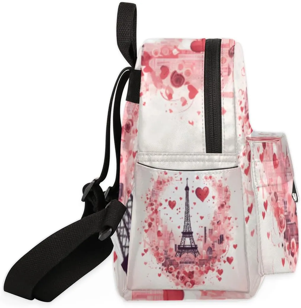 cfpolar Mini Backpack Purse for Women, Eiffel Tower Love Hearts Rose Small Backpack Multi Functional Casual Daypack Soft Shoulder Bag Handbags for Ladies Travel Work