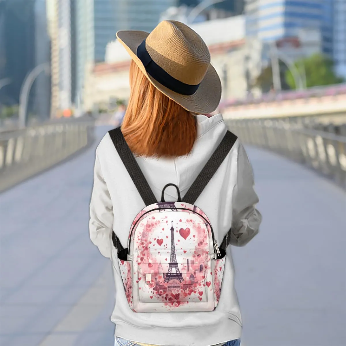 cfpolar Mini Backpack Purse for Women, Eiffel Tower Love Hearts Rose Small Backpack Multi Functional Casual Daypack Soft Shoulder Bag Handbags for Ladies Travel Work