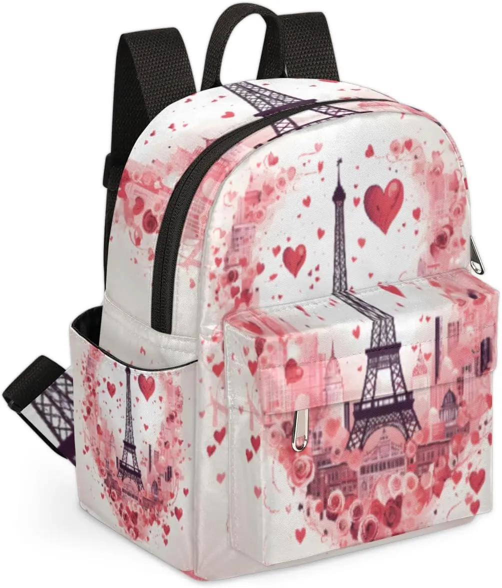 cfpolar Mini Backpack Purse for Women, Eiffel Tower Love Hearts Rose Small Backpack Multi Functional Casual Daypack Soft Shoulder Bag Handbags for Ladies Travel Work