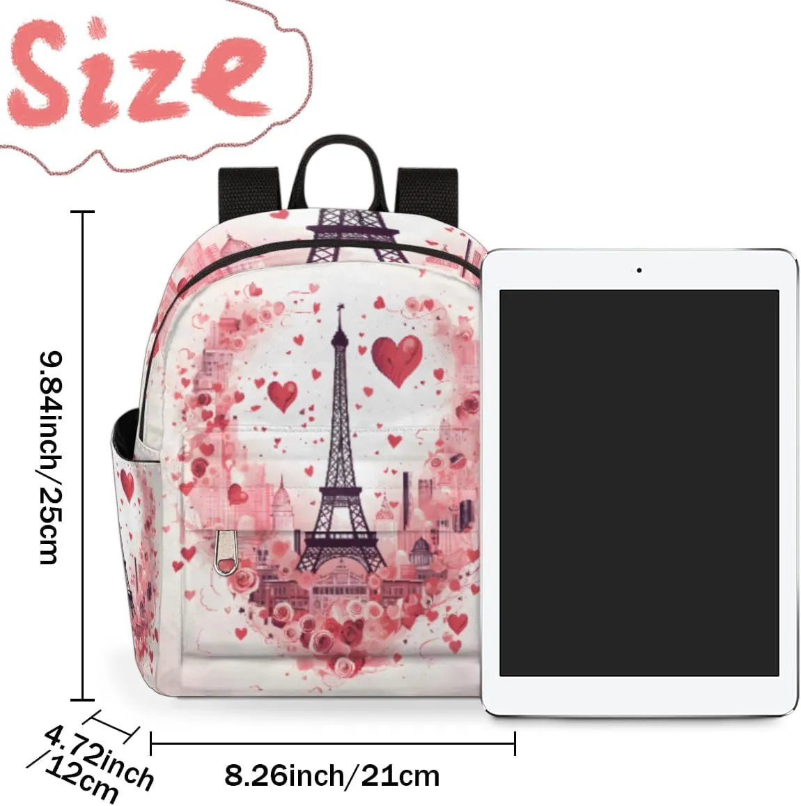 cfpolar Mini Backpack Purse for Women, Eiffel Tower Love Hearts Rose Small Backpack Multi Functional Casual Daypack Soft Shoulder Bag Handbags for Ladies Travel Work