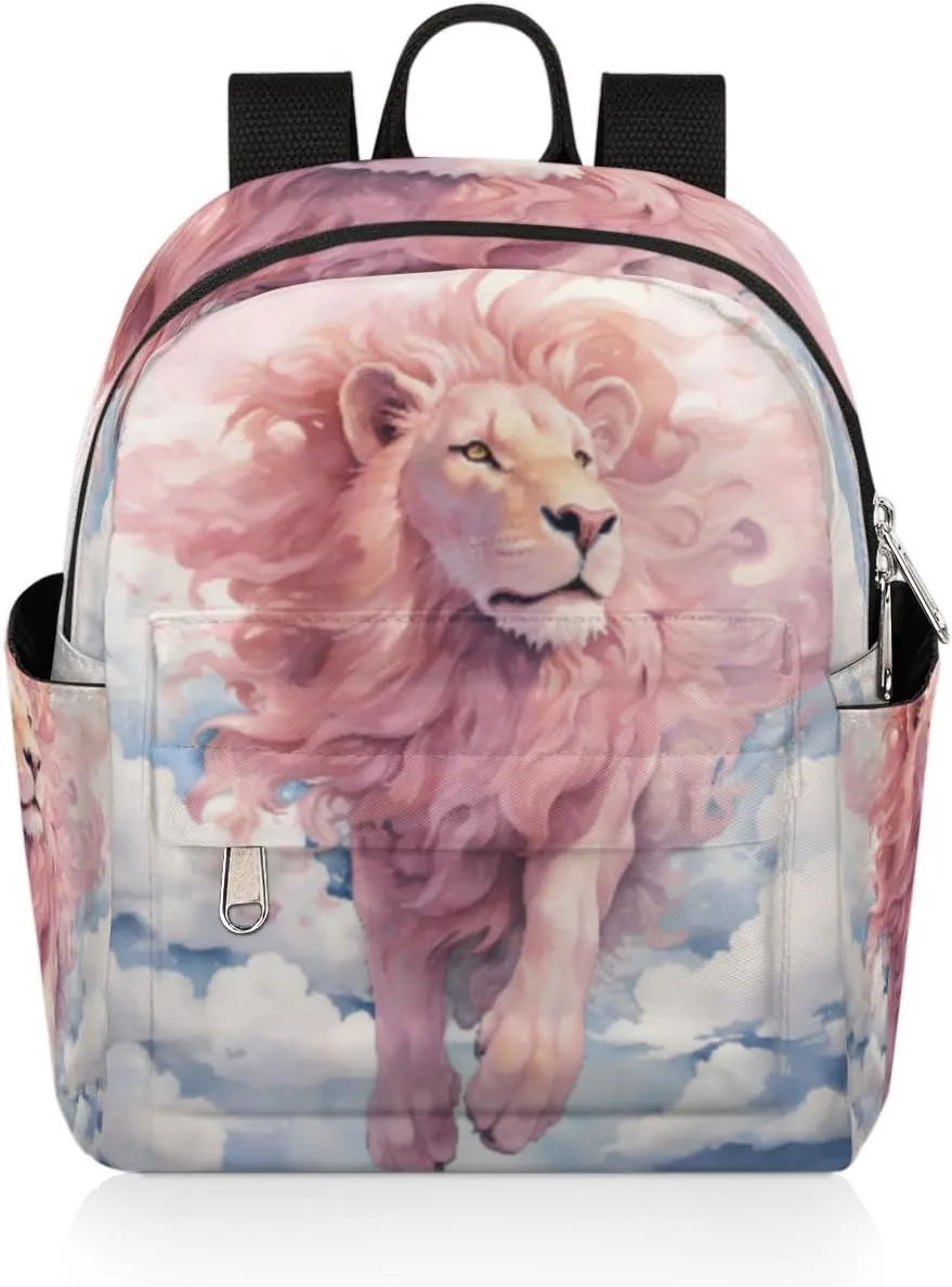 cfpolar Mini Backpack Purse for Women, Watercolor Pink Lion Cloud Small Backpack Multi Functional Casual Daypack Soft Shoulder Bag Handbags for Ladies Travel Work