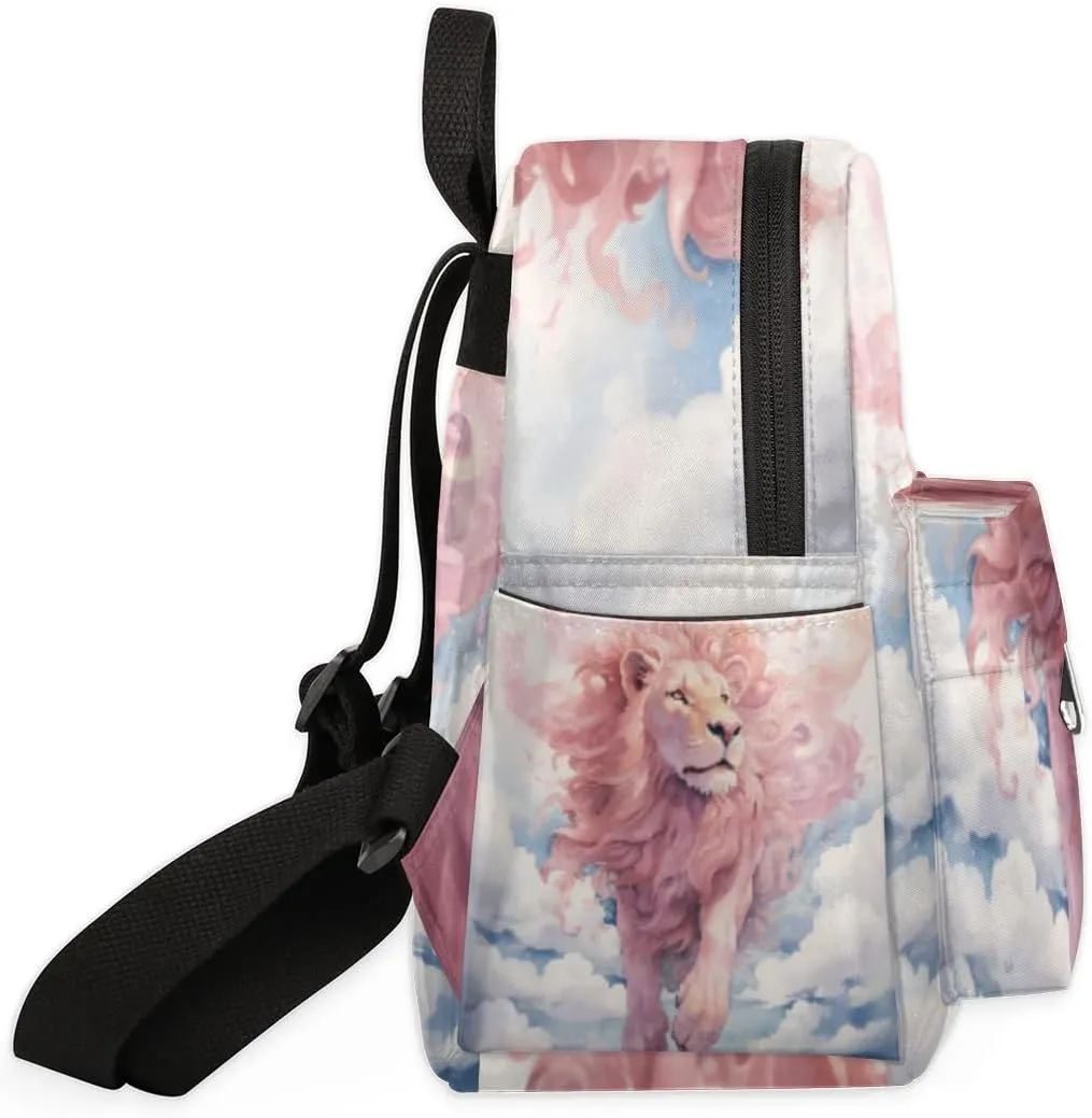 cfpolar Mini Backpack Purse for Women, Watercolor Pink Lion Cloud Small Backpack Multi Functional Casual Daypack Soft Shoulder Bag Handbags for Ladies Travel Work