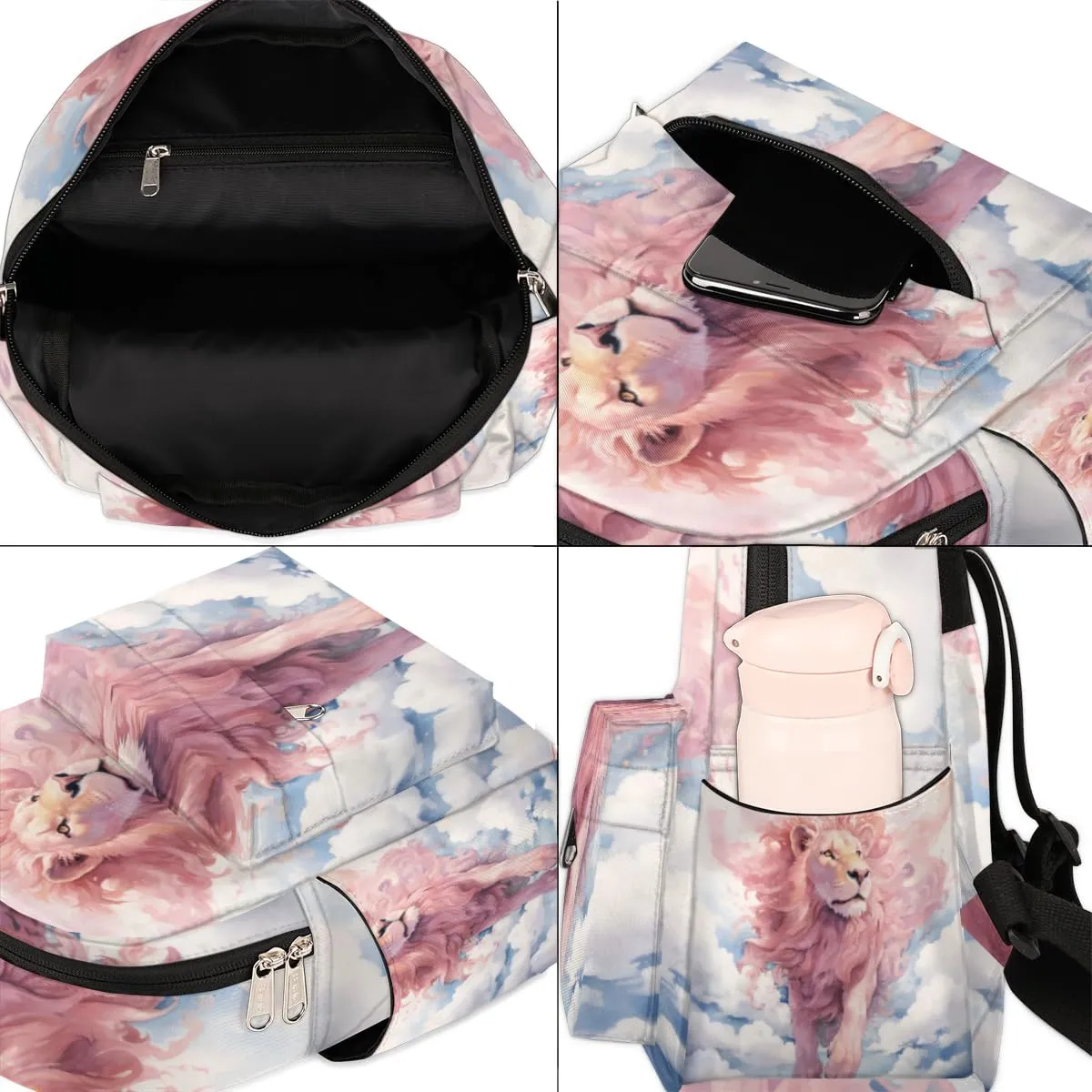 cfpolar Mini Backpack Purse for Women, Watercolor Pink Lion Cloud Small Backpack Multi Functional Casual Daypack Soft Shoulder Bag Handbags for Ladies Travel Work